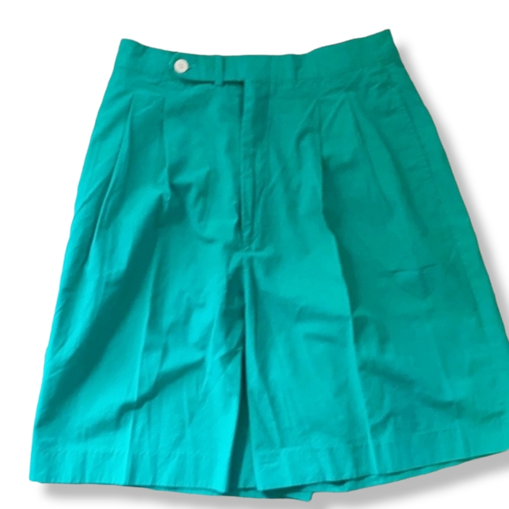 Vintage Ultra High Waisted Pleated Shorts 40's teal khaki chinos